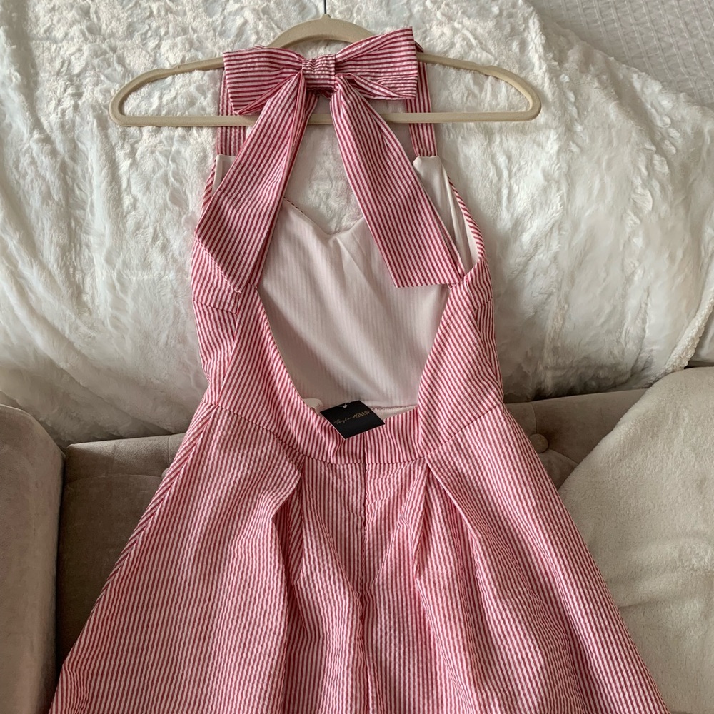 Red Seersucker Dress with Bow Back